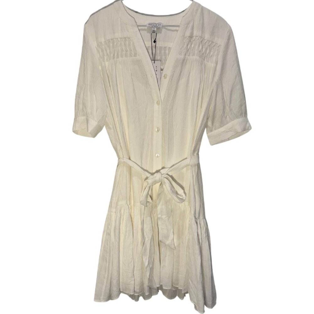 Current Air Short Sleeve Button Down Shirt Mini Dress White Size S NWT